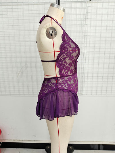 Plus Size Sexy Sleepwear Female Passion Temptation See-through Lace Hollow Out