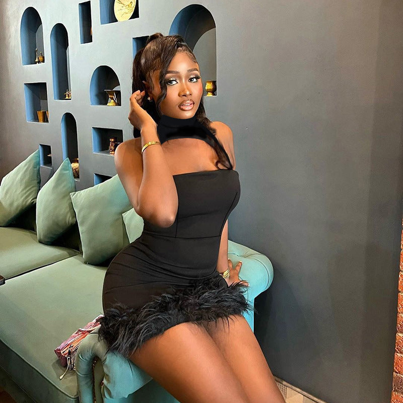 Women's Fashion Hollowed-out Hem Fur Dress