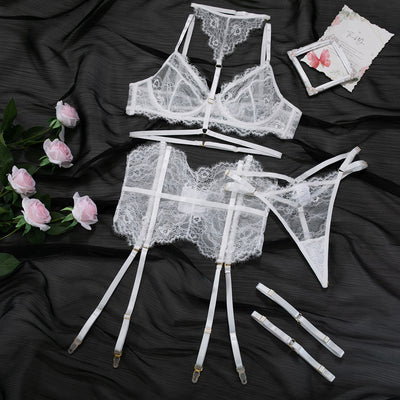 Three-piece Lace Eyelash Lace Fishbone Stitching Halter