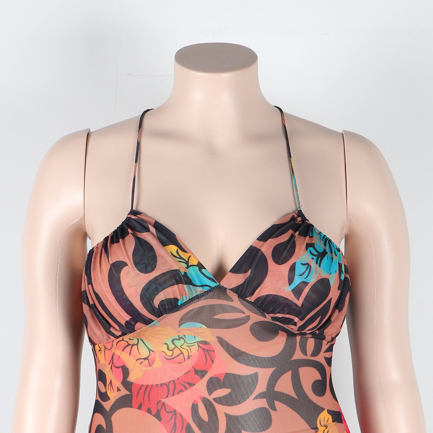 Women's Slim-fit Printed Cross Shoulder Strap Dress