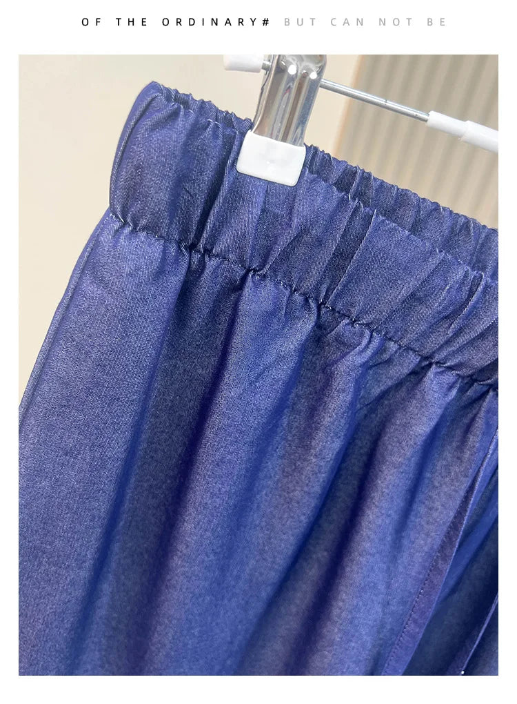 Plus size, women's jeans for summer high waist slimming, thin and wide leg pants 3513