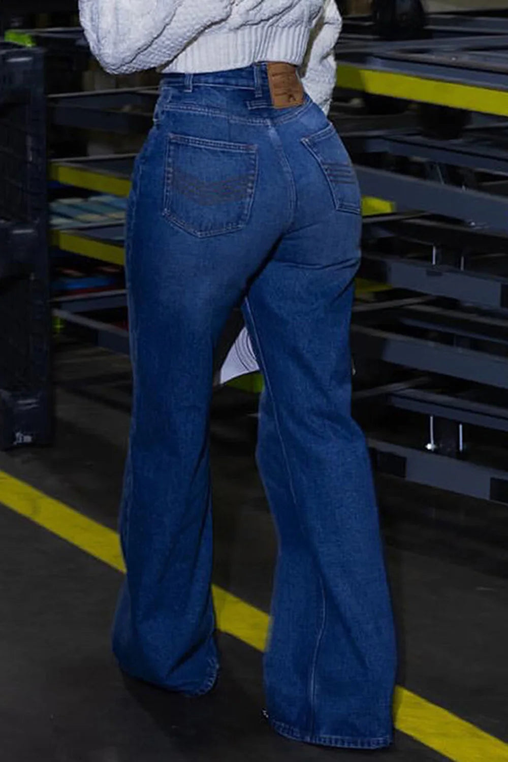 Plus Size Daily High Waist Blue Button Fly Wide Leg Denim Jeans for Women 2025