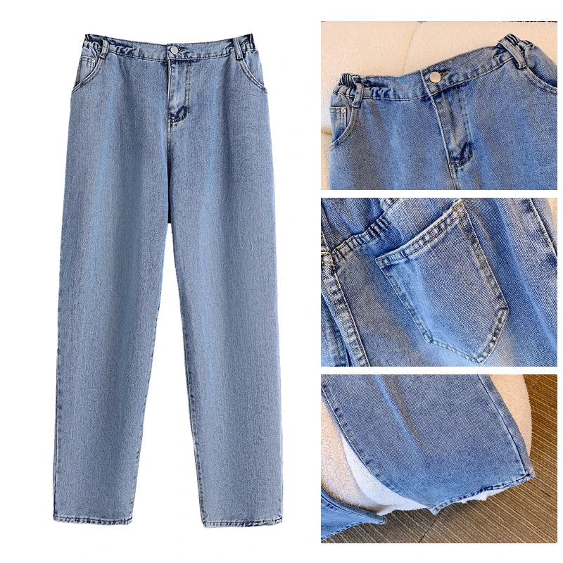 Plus size women's spring and autumn casual jeans classic design black blue washed denim fabric comfortable and versatile