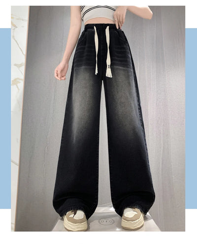 High Elastic Wasit Plus Size Jeans For Women 2024 Autumn New Arrival Full Length Black Jeans Woman Streetwear Casual Denim Pants