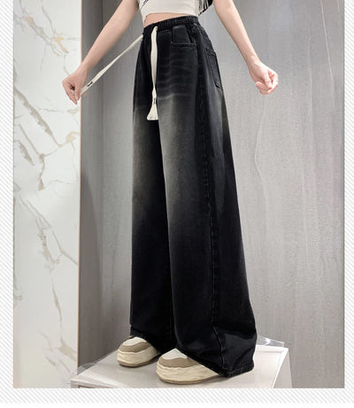 High Elastic Wasit Plus Size Jeans For Women 2024 Autumn New Arrival Full Length Black Jeans Woman Streetwear Casual Denim Pants