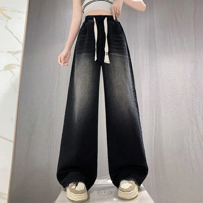 High Elastic Wasit Plus Size Jeans For Women 2024 Autumn New Arrival Full Length Black Jeans Woman Streetwear Casual Denim Pants