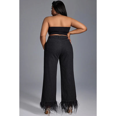 Plus Size Women's Jeans Daily Jean Black Casual High Waist Straight Feather Button Fashion Jeans