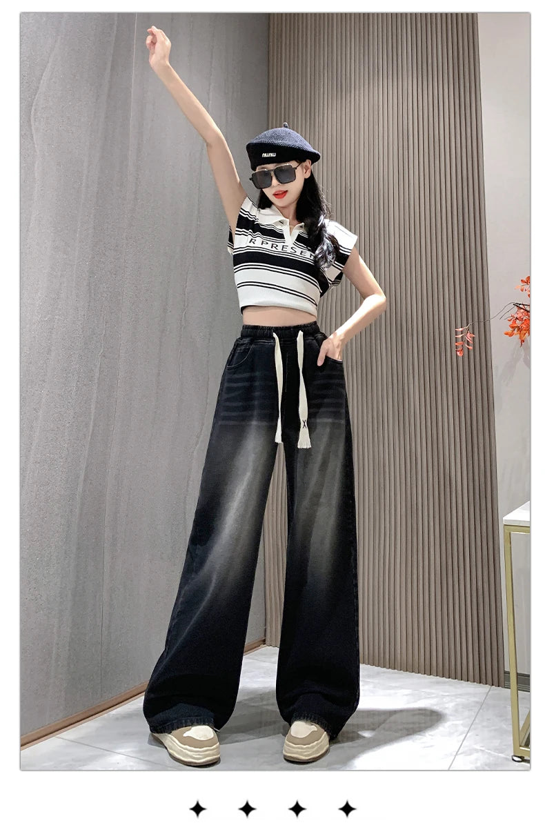 High Elastic Wasit Plus Size Jeans For Women 2024 Autumn New Arrival Full Length Black Jeans Woman Streetwear Casual Denim Pants