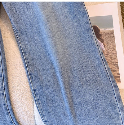 Plus size women's spring and autumn casual jeans classic design black blue washed denim fabric comfortable and versatile