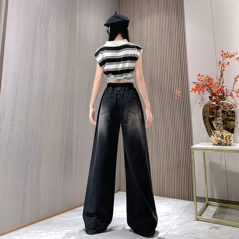High Elastic Wasit Plus Size Jeans For Women 2024 Autumn New Arrival Full Length Black Jeans Woman Streetwear Casual Denim Pants