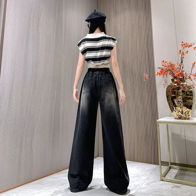 High Elastic Wasit Plus Size Jeans For Women 2024 Autumn New Arrival Full Length Black Jeans Woman Streetwear Casual Denim Pants