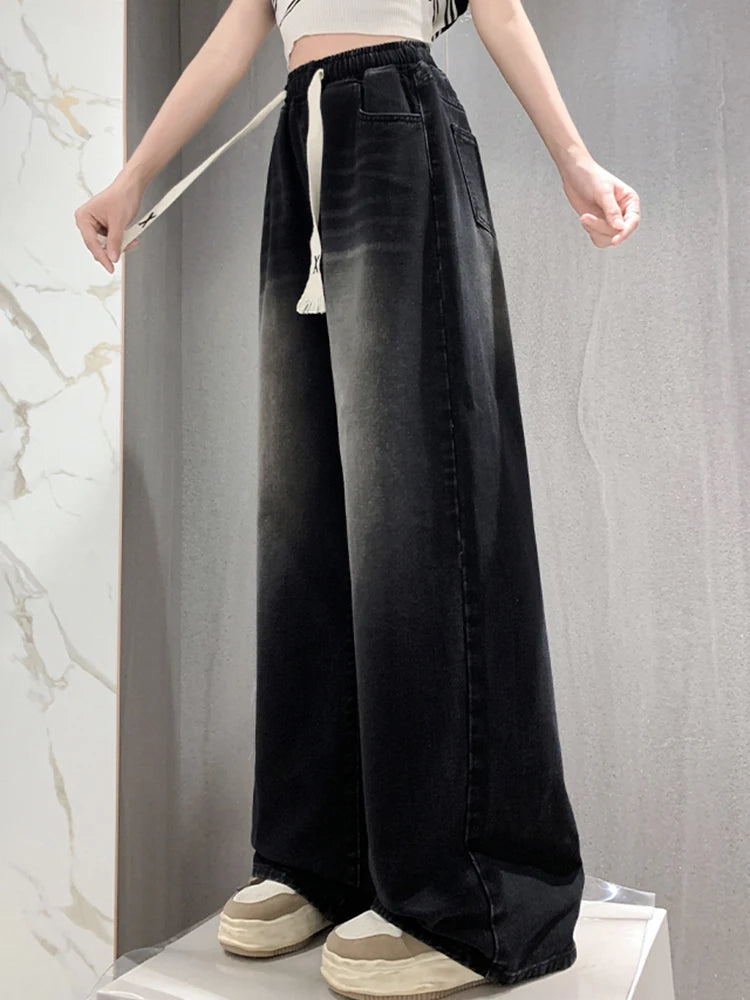 High Elastic Wasit Plus Size Jeans For Women 2024 Autumn New Arrival Full Length Black Jeans Woman Streetwear Casual Denim Pants