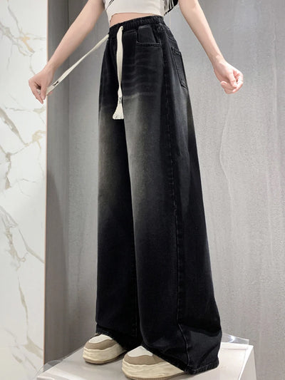 High Elastic Wasit Plus Size Jeans For Women 2024 Autumn New Arrival Full Length Black Jeans Woman Streetwear Casual Denim Pants