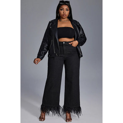 Plus Size Women's Jeans Daily Jean Black Casual High Waist Straight Feather Button Fashion Jeans