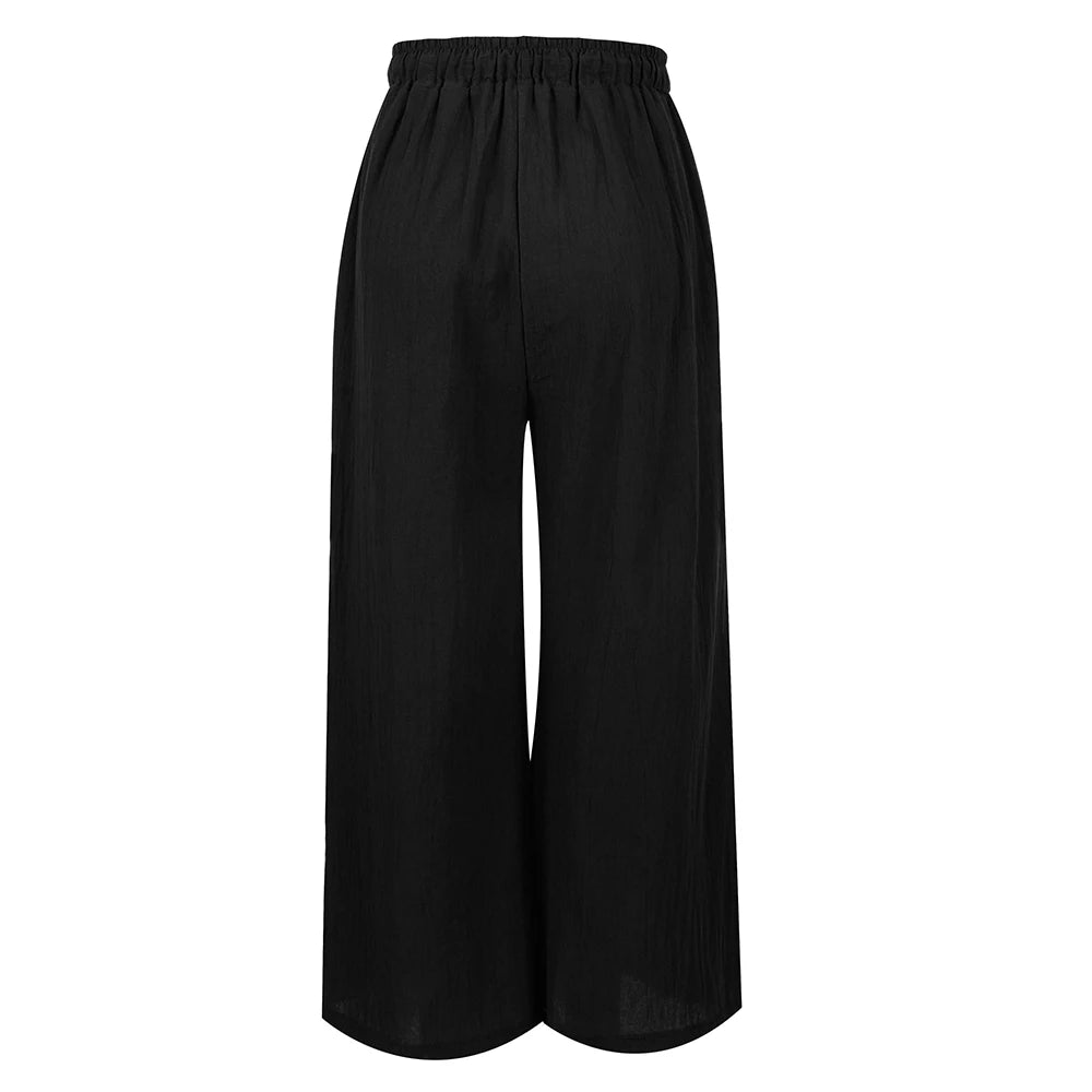 Plus Size High Waist Long Pants for Women Clothing Summer Solid Casual Wide Leg Trousers Fashion Korean Female Clot