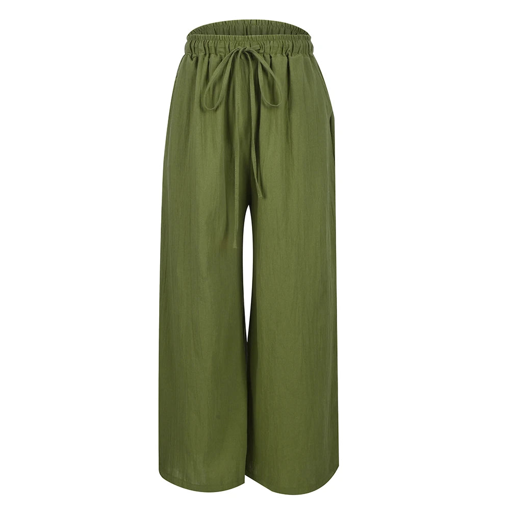 Plus Size High Waist Long Pants for Women Clothing Summer Solid Casual Wide Leg Trousers Fashion Korean Female Clot