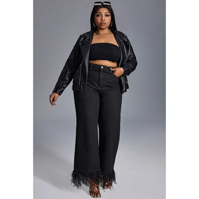 Plus Size Women's Jeans Daily Jean Black Casual High Waist Straight Feather Button Fashion Jeans