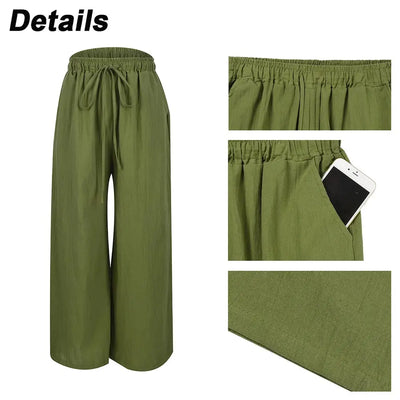 Plus Size High Waist Long Pants for Women Clothing Summer Solid Casual Wide Leg Trousers Fashion Korean Female Clot