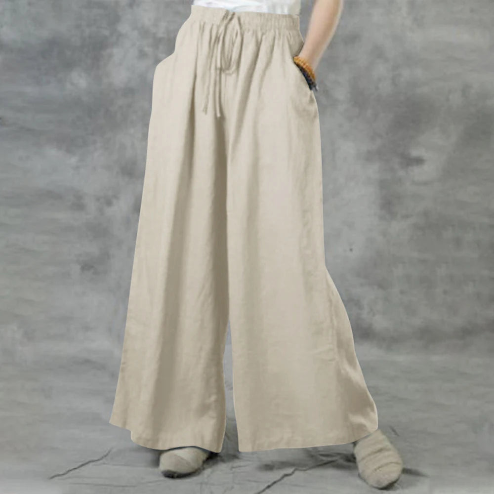 Plus Size High Waist Long Pants for Women Clothing Summer Solid Casual Wide Leg Trousers Fashion Korean Female Clot