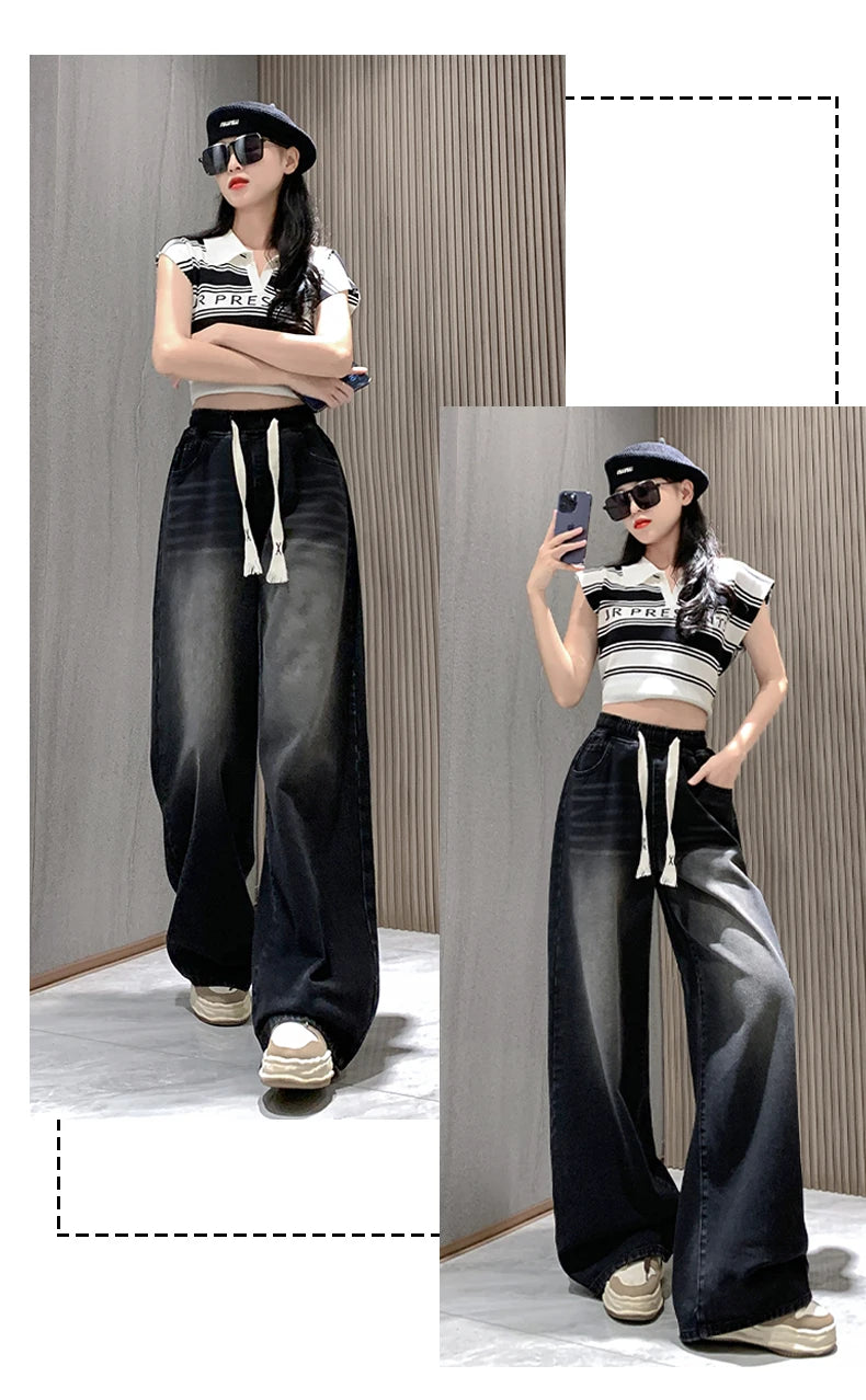 High Elastic Wasit Plus Size Jeans For Women 2024 Autumn New Arrival Full Length Black Jeans Woman Streetwear Casual Denim Pants