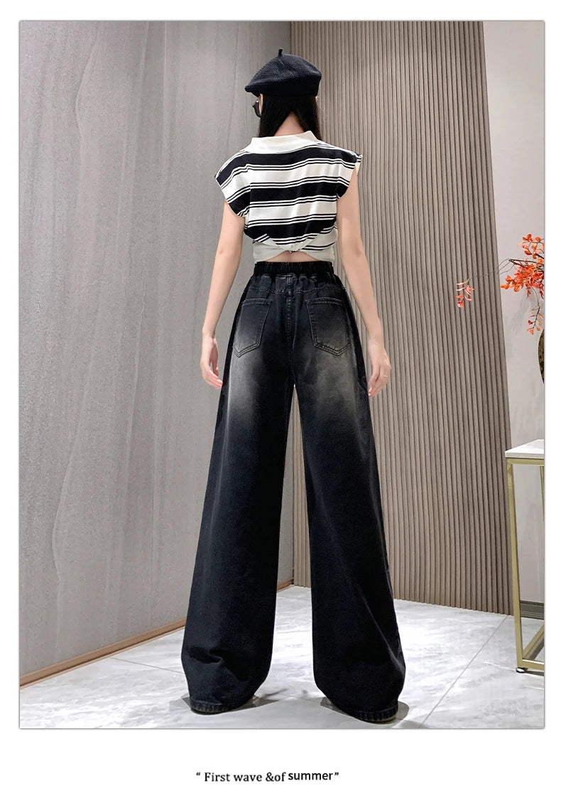 High Elastic Wasit Plus Size Jeans For Women 2024 Autumn New Arrival Full Length Black Jeans Woman Streetwear Casual Denim Pants