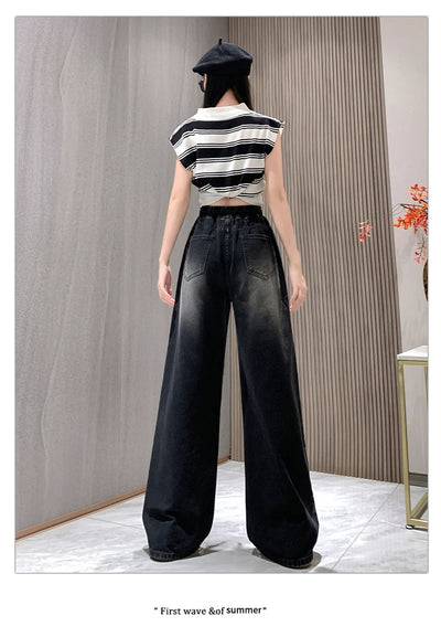 High Elastic Wasit Plus Size Jeans For Women 2024 Autumn New Arrival Full Length Black Jeans Woman Streetwear Casual Denim Pants