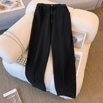Plus size women's spring and autumn casual jeans classic design black blue washed denim fabric comfortable and versatile