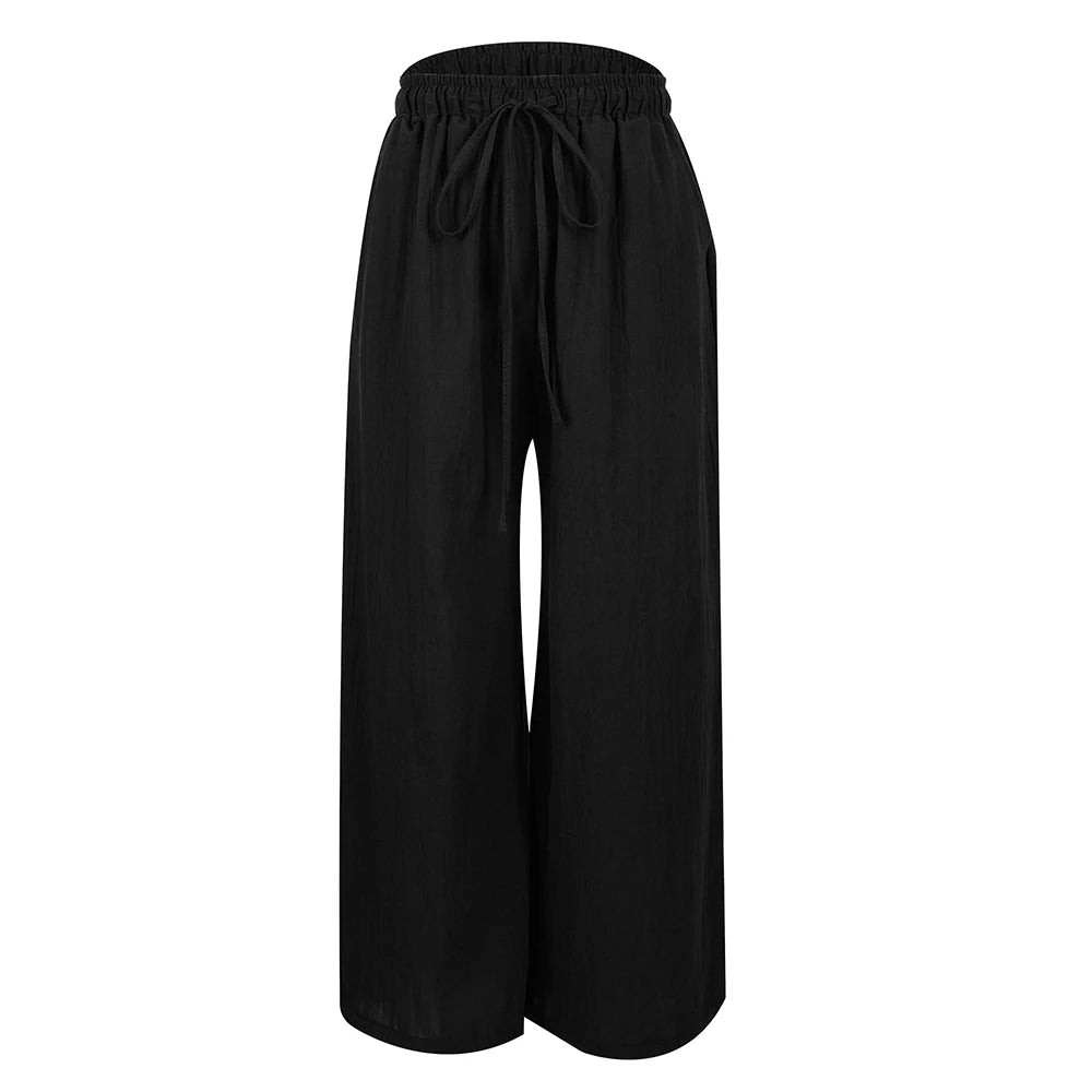 Plus Size High Waist Long Pants for Women Clothing Summer Solid Casual Wide Leg Trousers Fashion Korean Female Clot