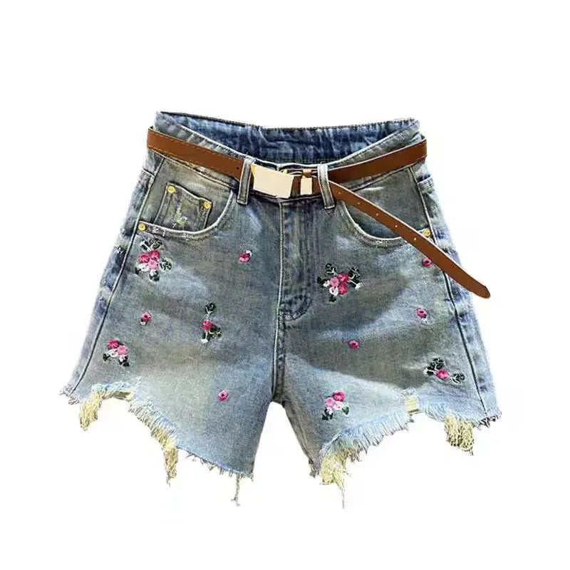 Plus Size Women Jean Zipper Embroide Jean Pant Female Fashion Denim Trousers Lady Sexy Club Outfits 2025 Summer Short Pants