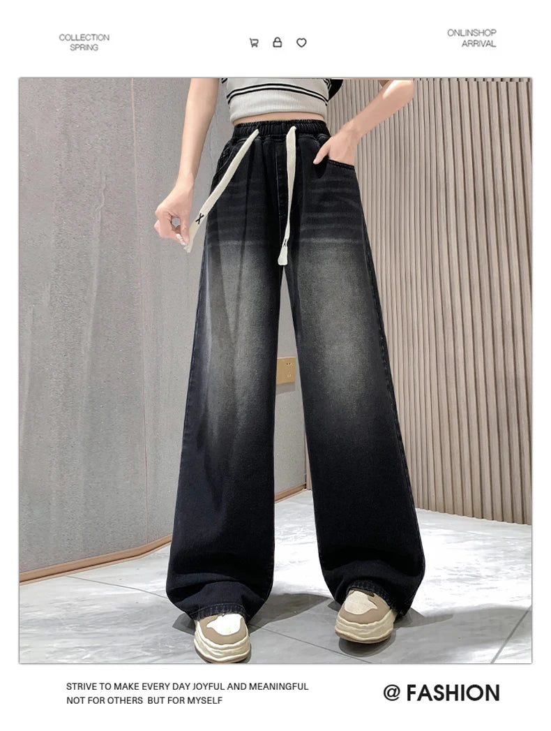 High Elastic Wasit Plus Size Jeans For Women 2024 Autumn New Arrival Full Length Black Jeans Woman Streetwear Casual Denim Pants
