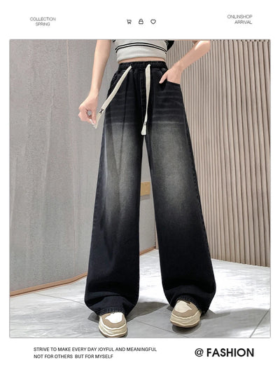 High Elastic Wasit Plus Size Jeans For Women 2024 Autumn New Arrival Full Length Black Jeans Woman Streetwear Casual Denim Pants