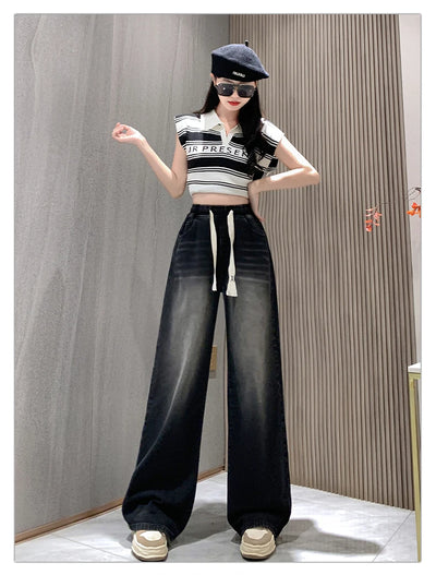 High Elastic Wasit Plus Size Jeans For Women 2024 Autumn New Arrival Full Length Black Jeans Woman Streetwear Casual Denim Pants