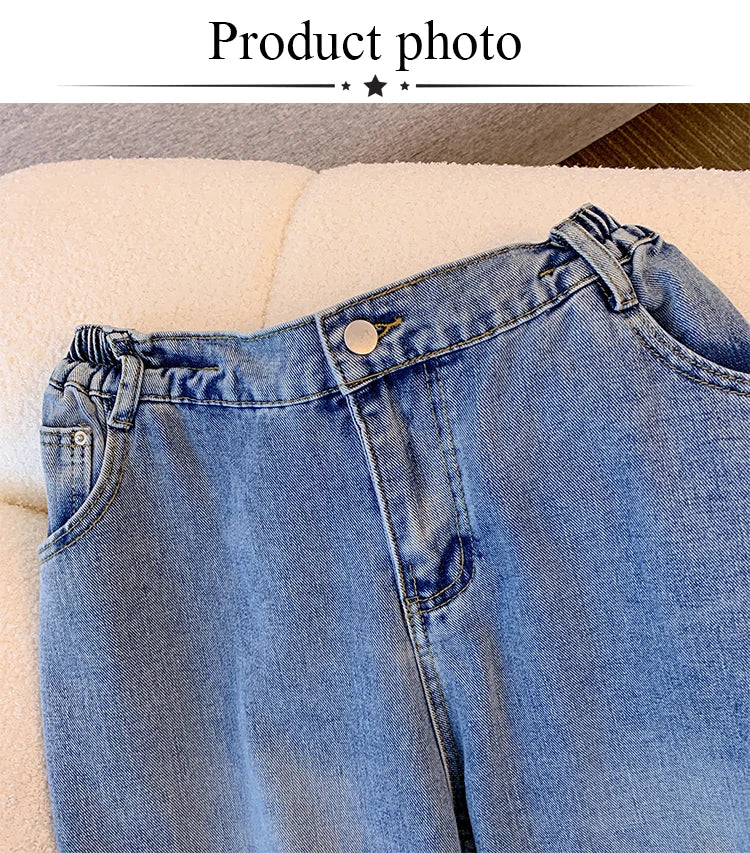 Plus size women's spring and autumn casual jeans classic design black blue washed denim fabric comfortable and versatile
