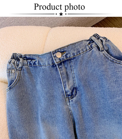 Plus size women's spring and autumn casual jeans classic design black blue washed denim fabric comfortable and versatile