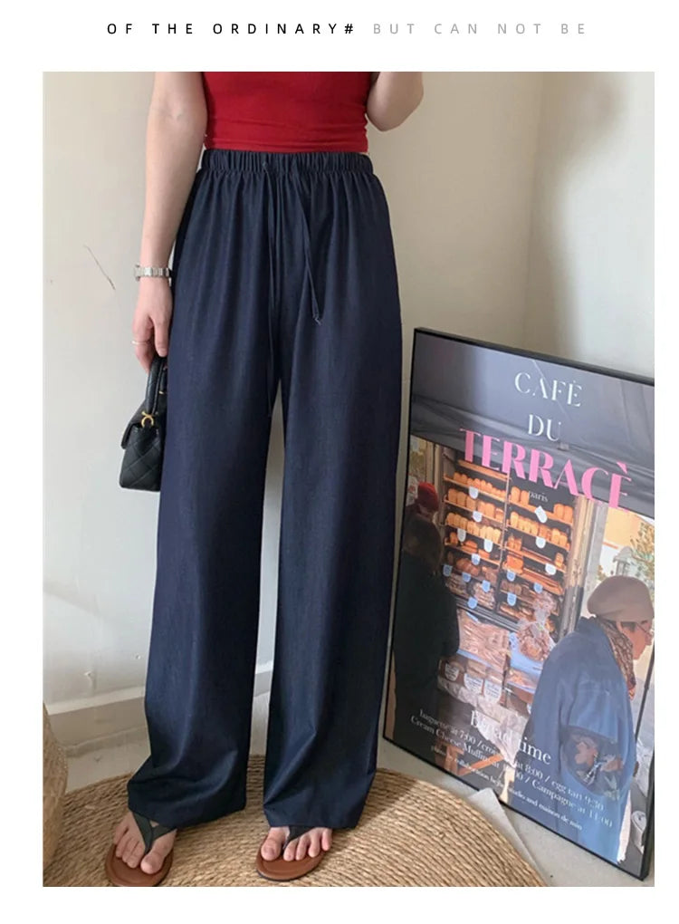 Plus size, women's jeans for summer high waist slimming, thin and wide leg pants 3513