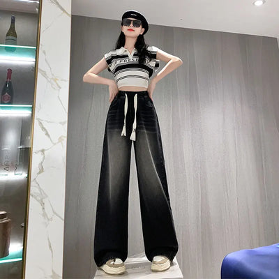 High Elastic Wasit Plus Size Jeans For Women 2024 Autumn New Arrival Full Length Black Jeans Woman Streetwear Casual Denim Pants