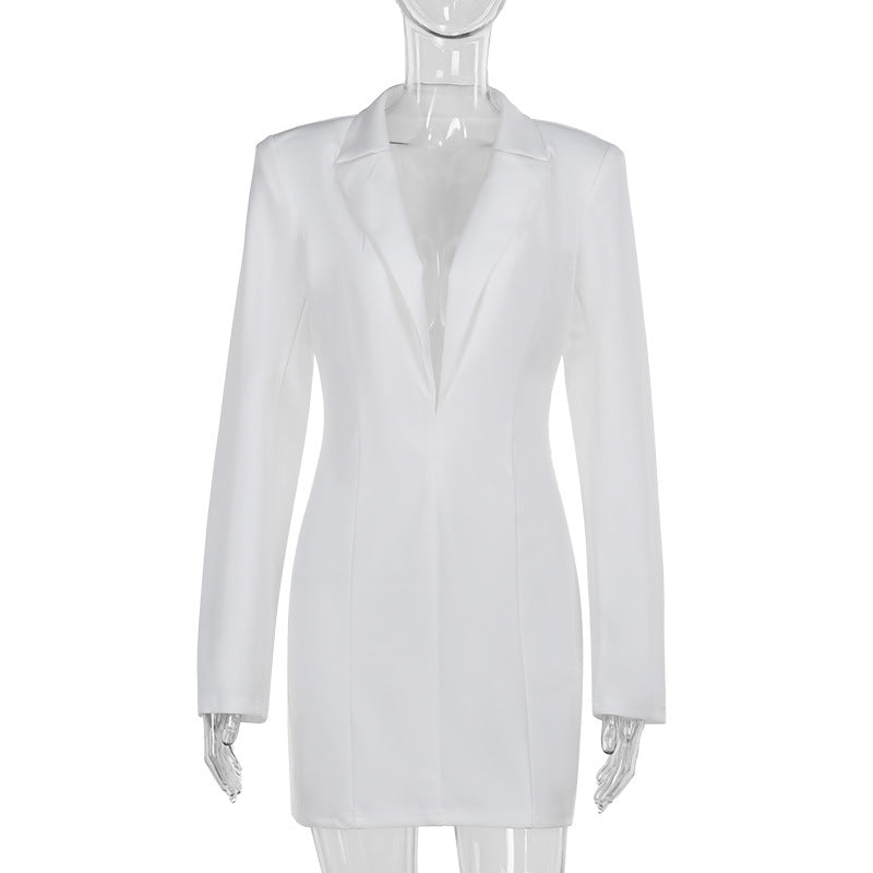 Closure Collar Deep V Suit Sheath Dress