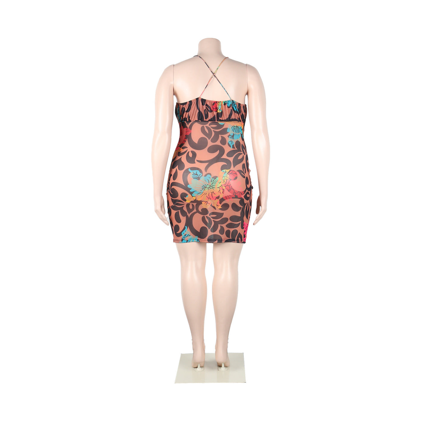 Women's Slim-fit Printed Cross Shoulder Strap Dress