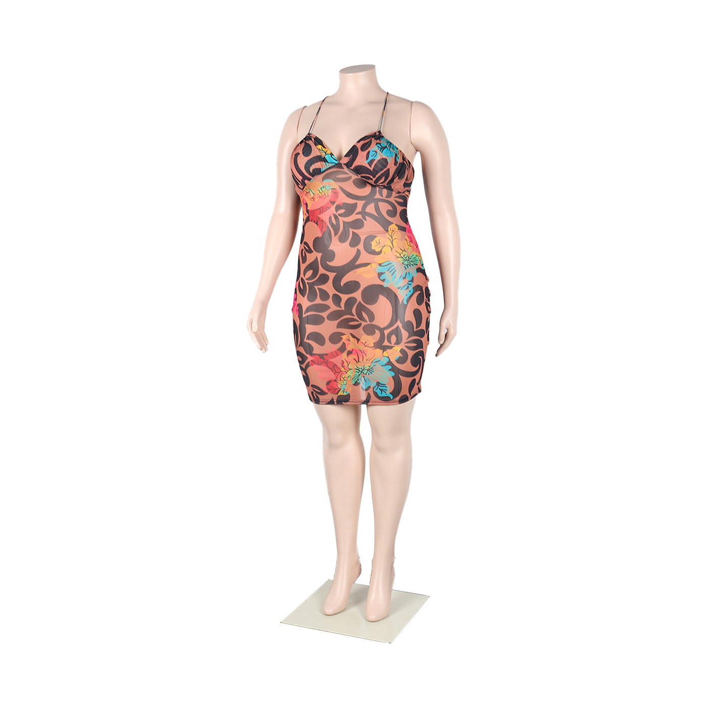 Women's Slim-fit Printed Cross Shoulder Strap Dress