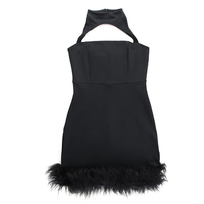 Women's Fashion Hollowed-out Hem Fur Dress